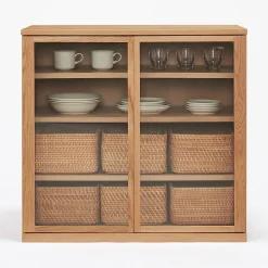 Armoires^Muji Armoire en noyer avec portes en verre