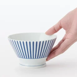 Vaisselle^Muji Bol à riz en porcelaine Hasami - Motif rayures éventail, Grande