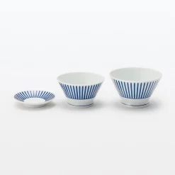 Vaisselle^Muji Bol à riz en porcelaine Hasami - Motif rayures éventail, Grande