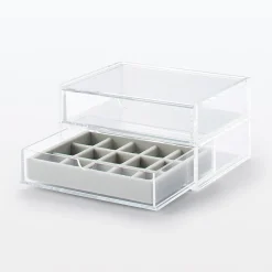 Rangements En Acrylique^Muji Boîte acrylique 2 tiroirs + couvercle L17.5X P13X H9.5cm