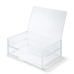 Rangements En Acrylique^Muji Boîte acrylique 2 tiroirs + couvercle L25.6X P16.8X H9.5cm