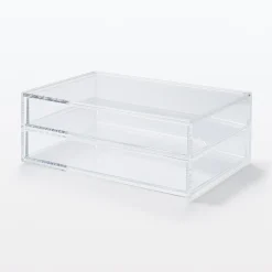Rangements En Acrylique^Muji Boîte acrylique 2 tiroirs + couvercle L25.6X P16.8X H9.5cm
