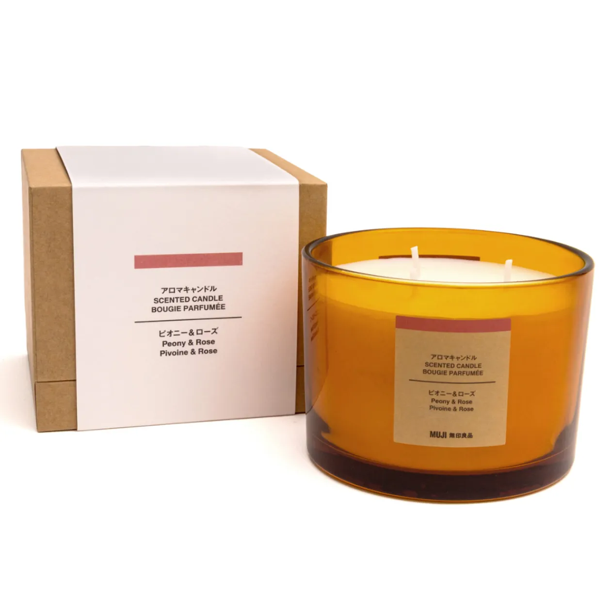 Bougies^Muji Bougie 3 mèche pivoine et rose