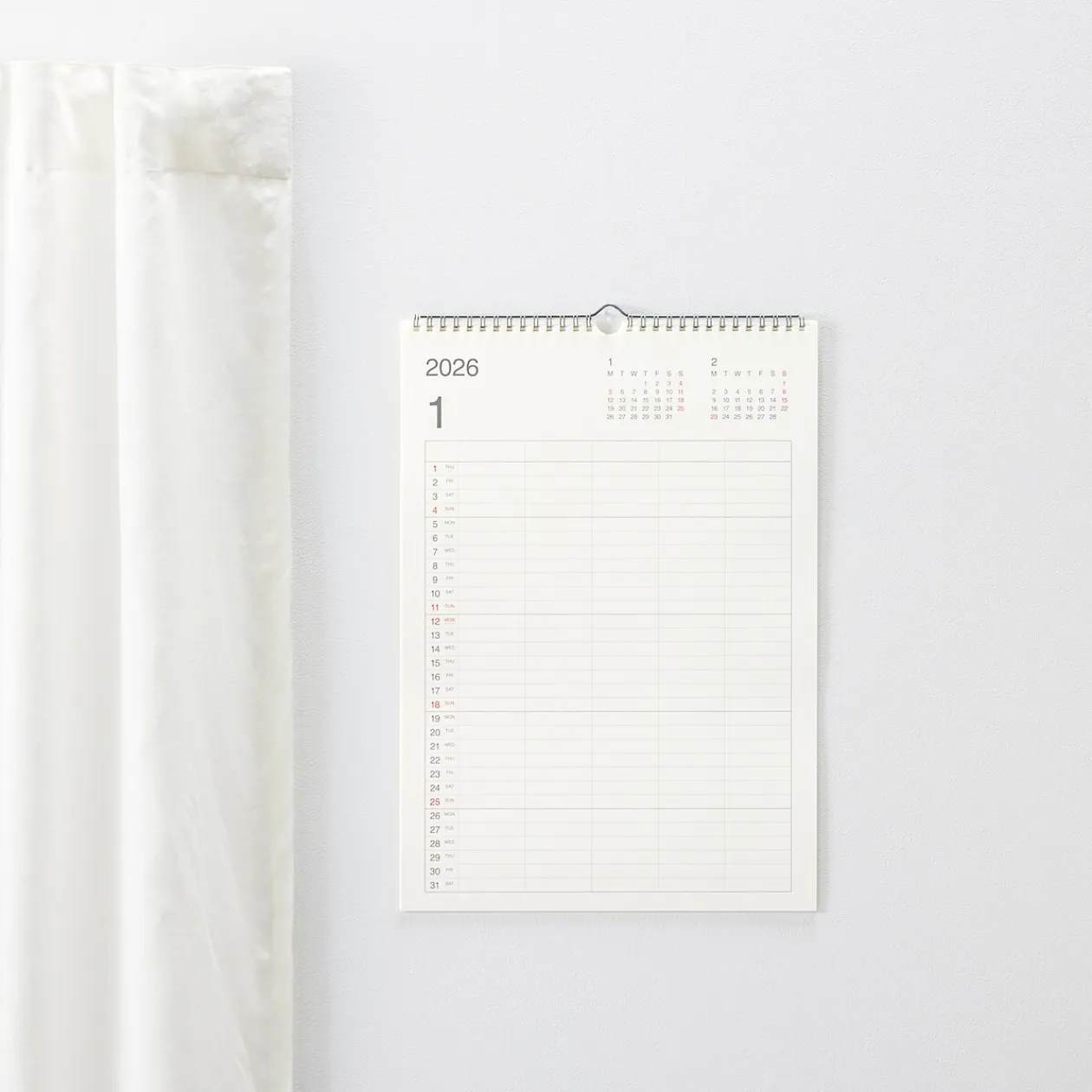 Agendas Et Calendriers^Muji Calendrier mural familial 2026 en papier bagasse - Format A3