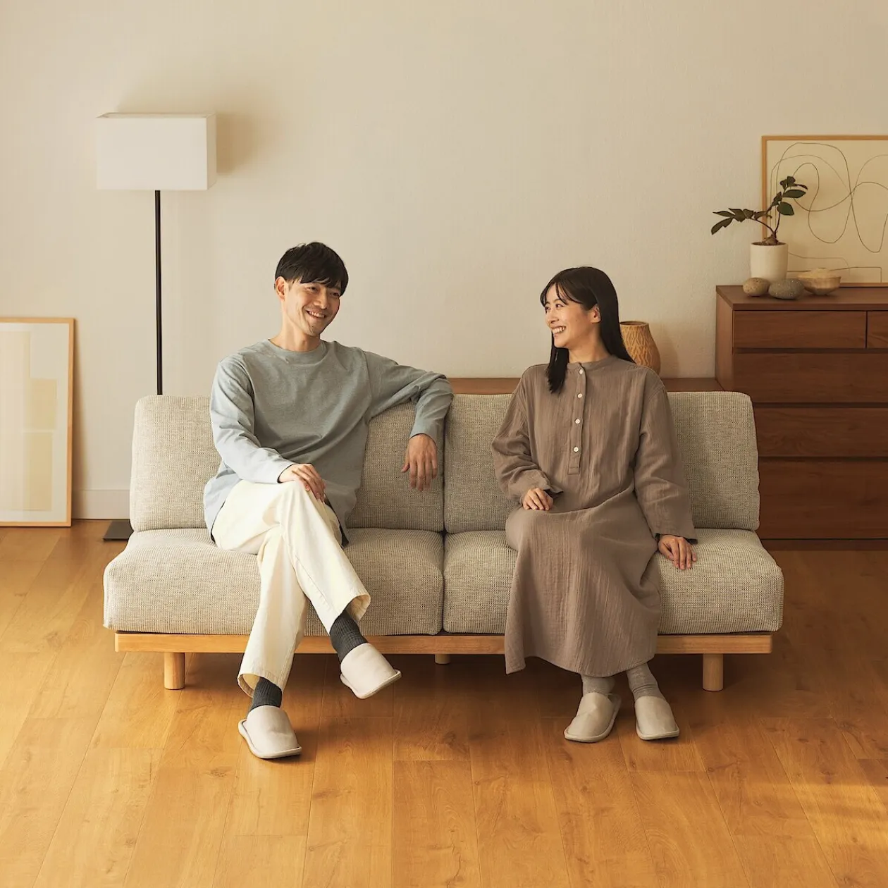 Canapés Et Repose-Pieds^Muji Canapé en polyester tissé sans accoudoirs ‐ 3 places, Gris