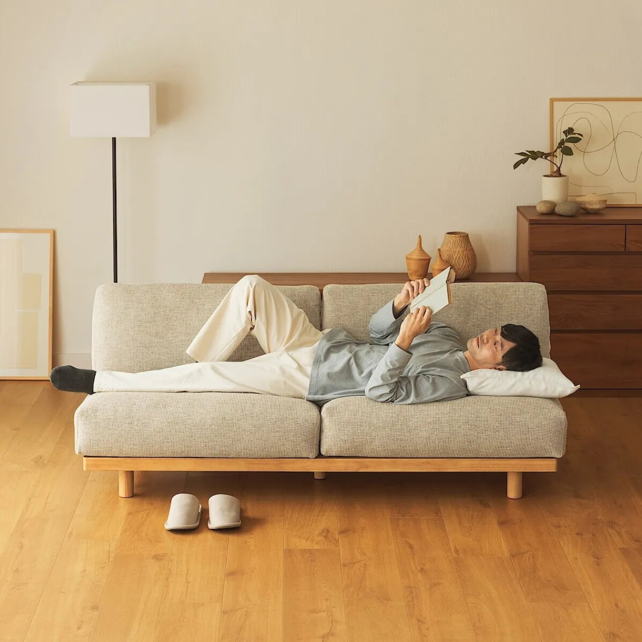 Canapés Et Repose-Pieds^Muji Canapé en polyester tissé sans accoudoirs ‐ 3 places, Gris