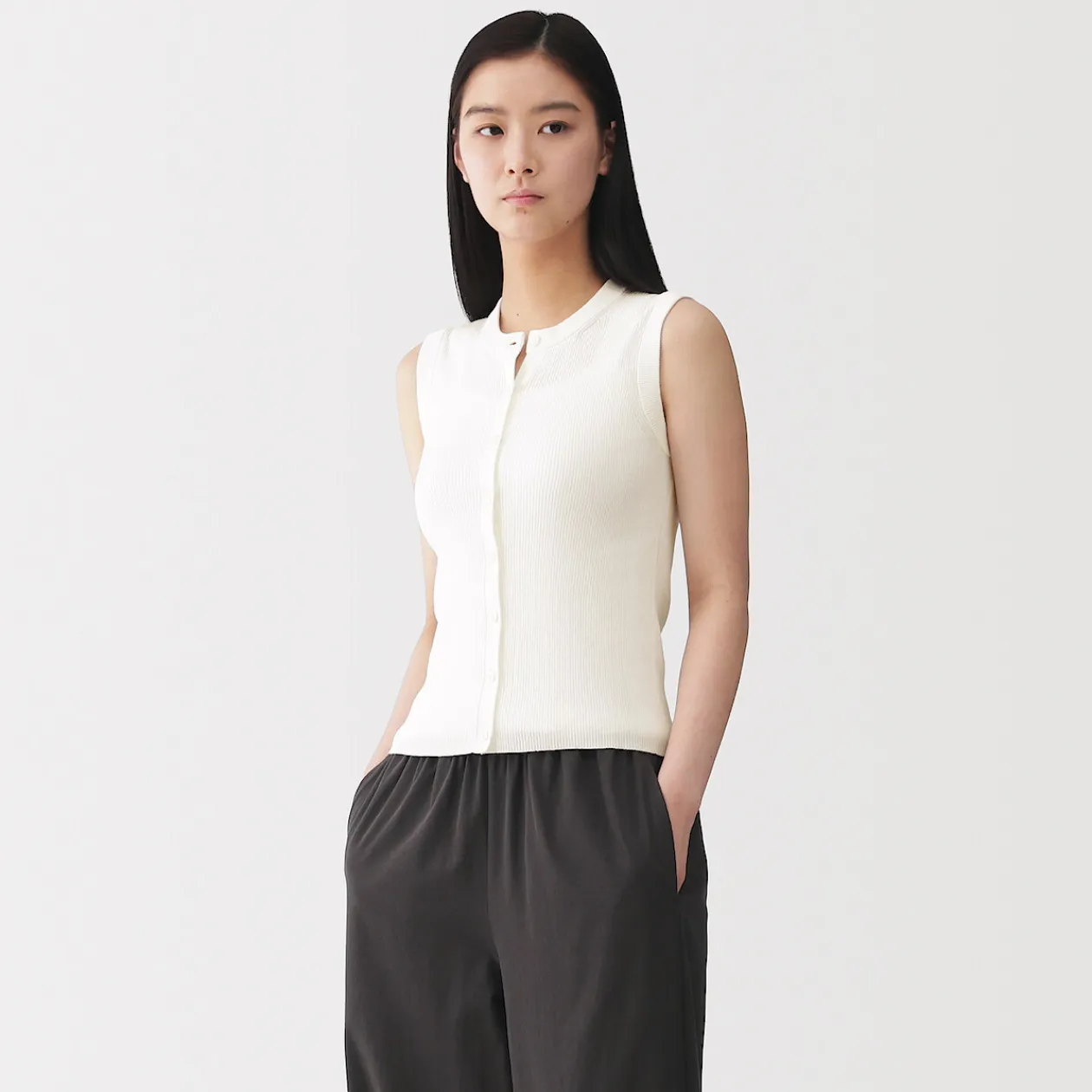 Hauts Et T‐Shirts|Sous‐Vêtements^Muji Cardigan sans manches en coton biologique hautement torsadé pour femme