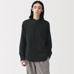Chemises^Muji Chemise à col mao en double gaze de kapok mélangé pour homme