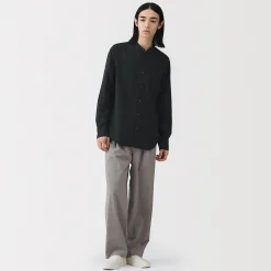 Chemises^Muji Chemise à col mao en double gaze de kapok mélangé pour homme