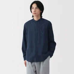 Chemises^Muji Chemise à col mao en double gaze de kapok mélangé pour homme