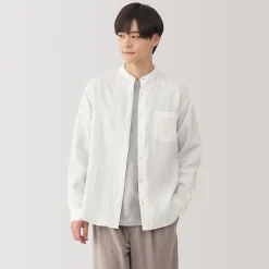 Chemises^Muji Chemise à col mao en lin lavé pour homme