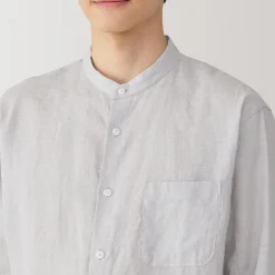 Chemises^Muji Chemise à col mao en lin lavé pour homme