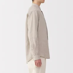 Chemises^Muji Chemise à col mao en lin lavé pour homme