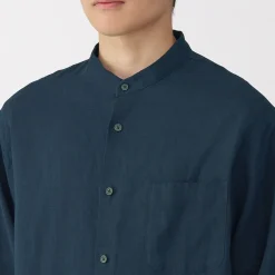 Chemises^Muji Chemise à col mao en lin lavé pour homme