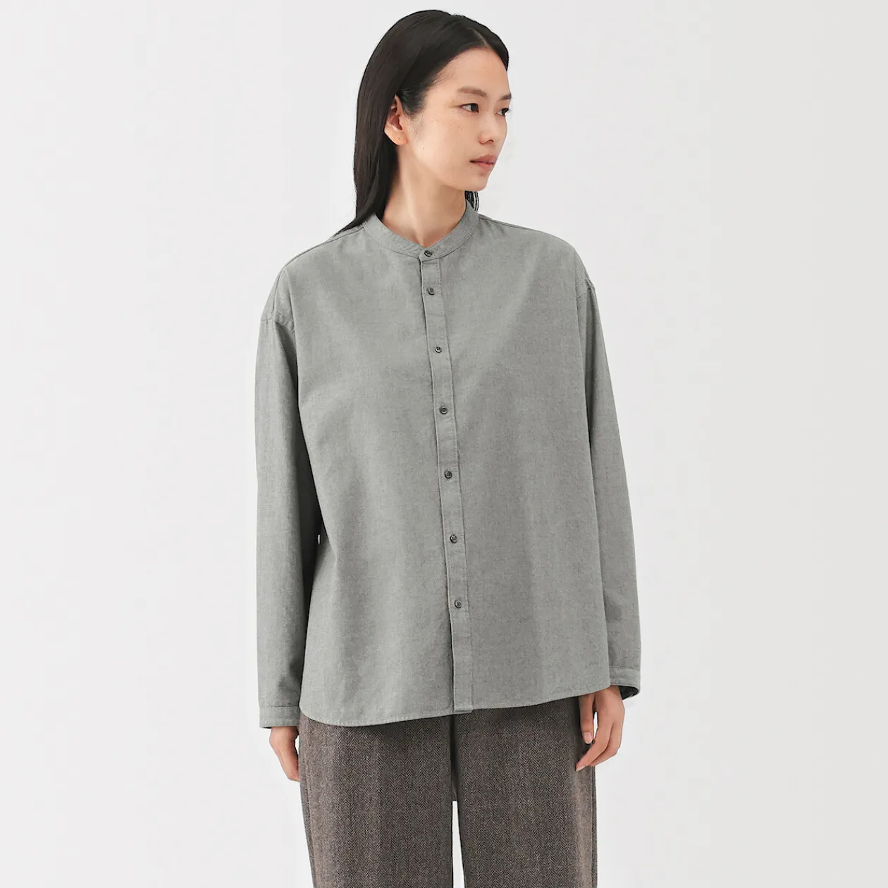 Chemises^Muji Chemise à col montant en coton brossé pour femme