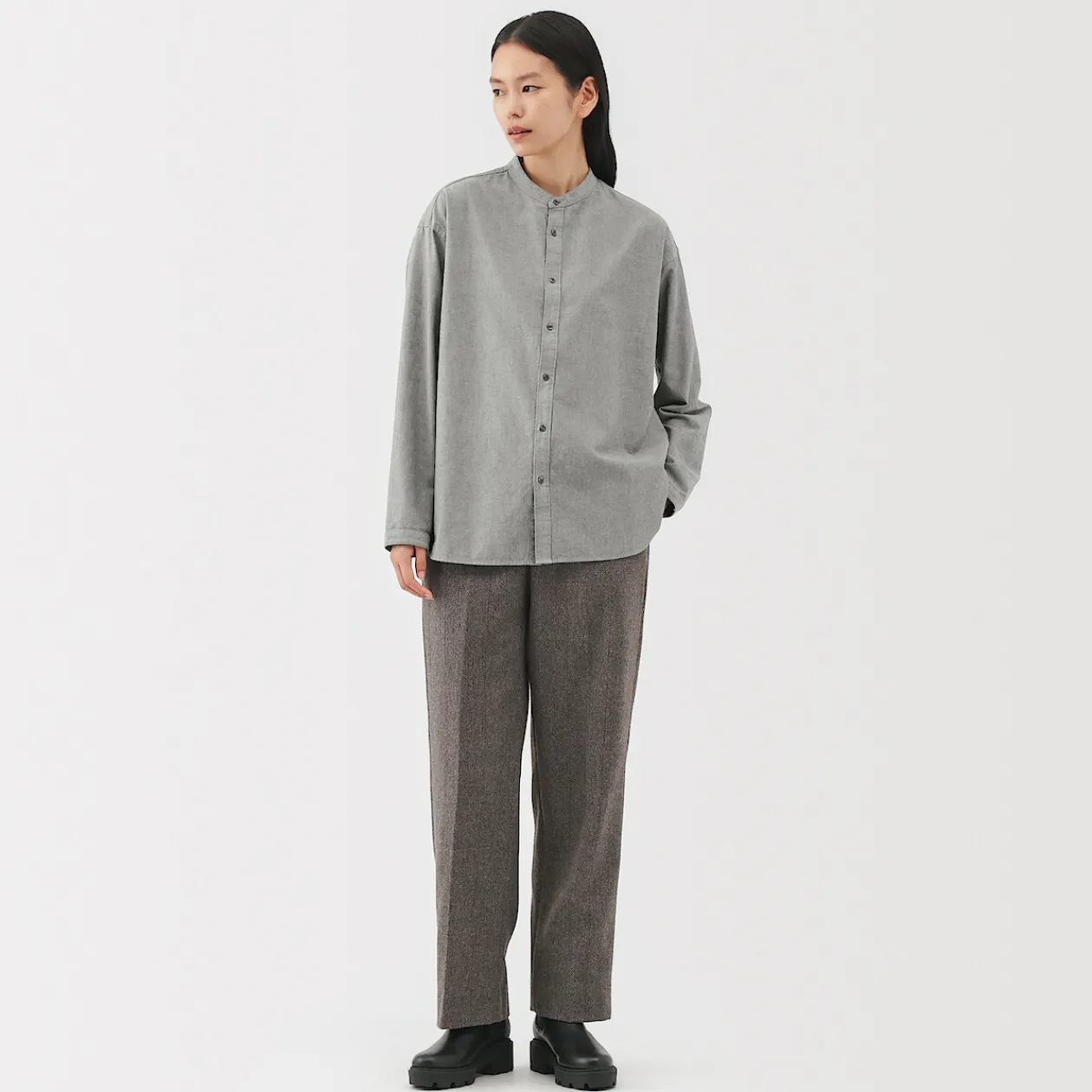Chemises^Muji Chemise à col montant en coton brossé pour femme