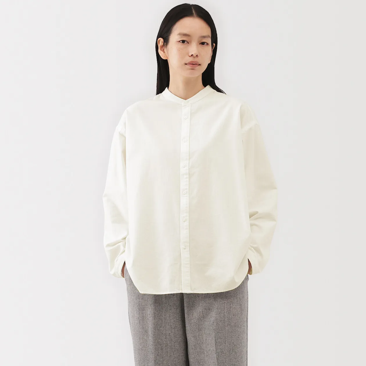 Chemises^Muji Chemise à col montant en coton brossé pour femme