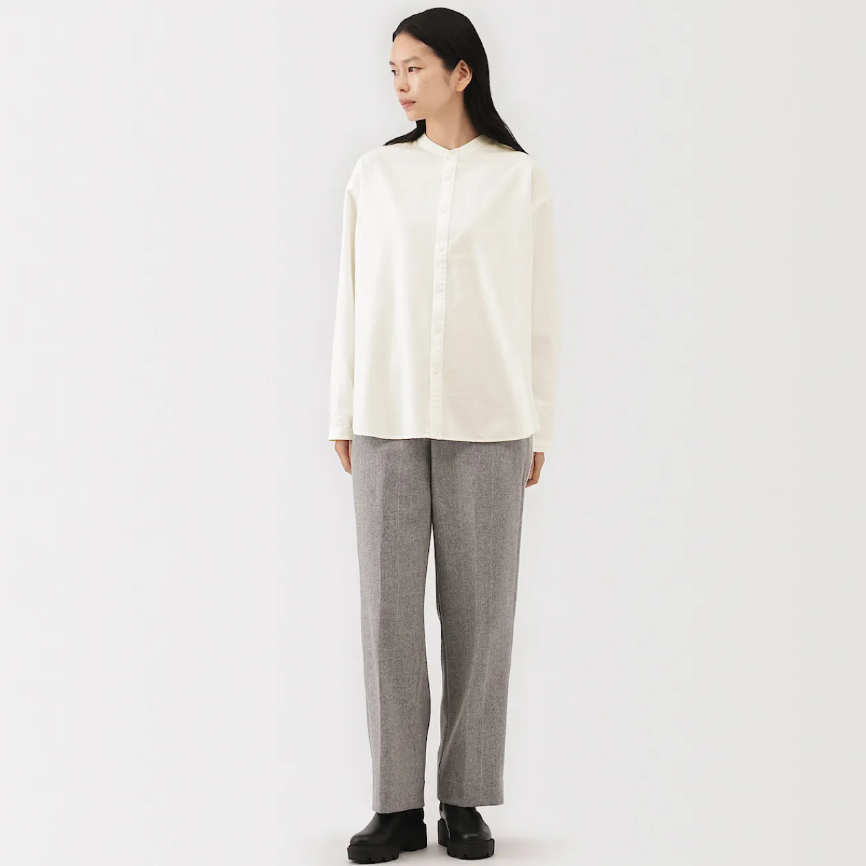 Chemises^Muji Chemise à col montant en coton brossé pour femme