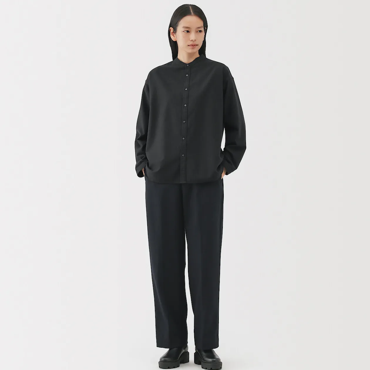 Chemises^Muji Chemise à col montant en coton brossé pour femme