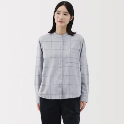 Chemises^Muji Chemise à col montant en flanelle brossée double femme