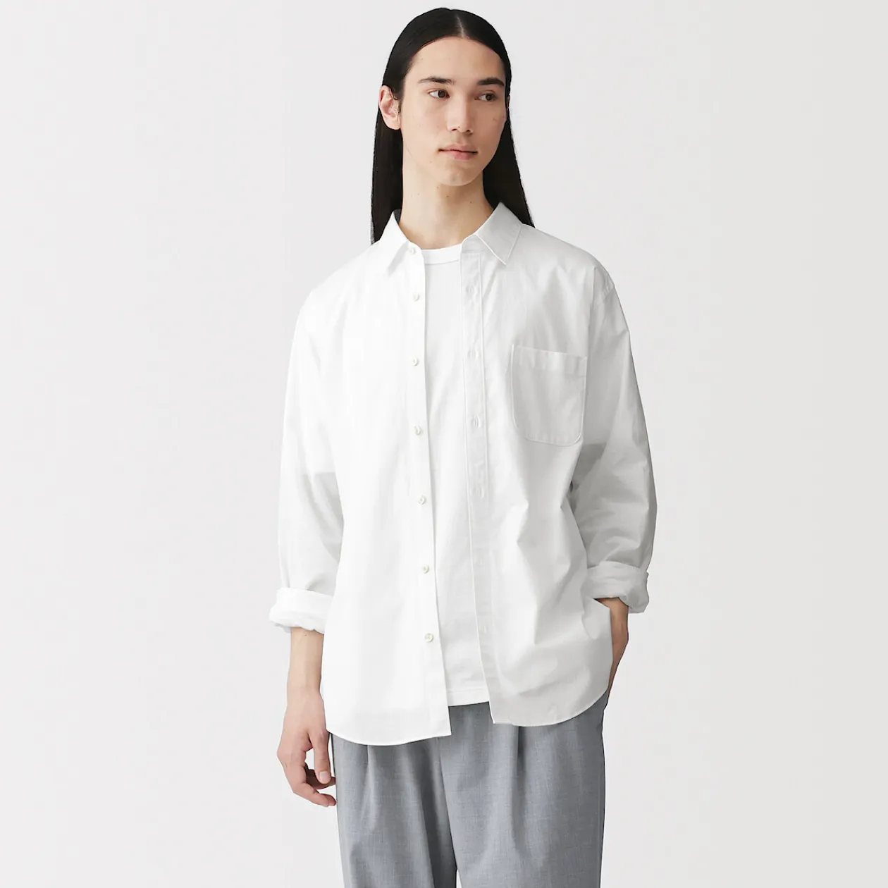 Chemises^Muji Chemise à manches longues en coton lavé homme