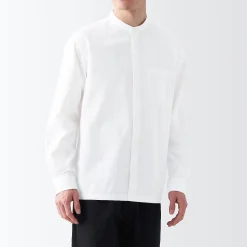Chemises^Muji Chemise en coton Oxford lavé col officier homme Blanc