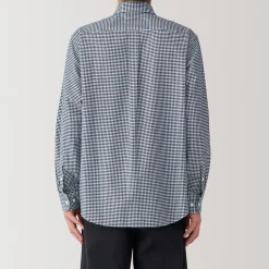 Chemises^Muji Chemise Oxford en coton lavé pour homme Carreaux Bleu Marine Foncé