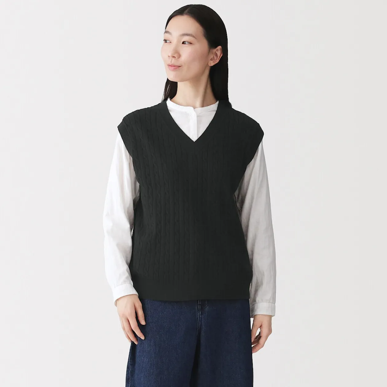 Pulls Et Cardigans^Muji Gilet en tricot torsadé de mélange de coton pour femme