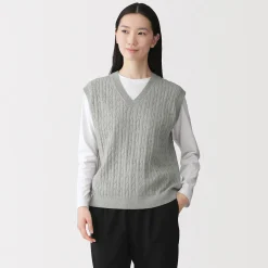 Pulls Et Cardigans^Muji Gilet en tricot torsadé de mélange de coton pour femme