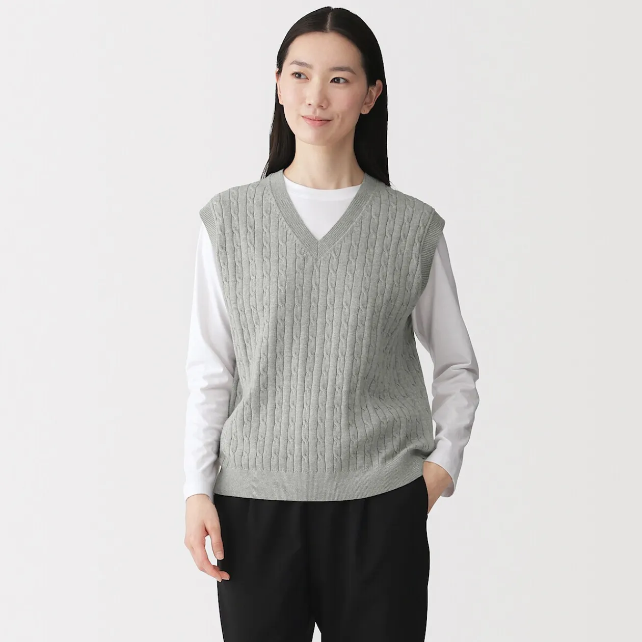 Pulls Et Cardigans^Muji Gilet en tricot torsadé de mélange de coton pour femme