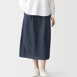 Pantalons, Jupes Et Shorts^Muji Jupe midi confort en denim délavé pour femme Bleu Marine Foncé
