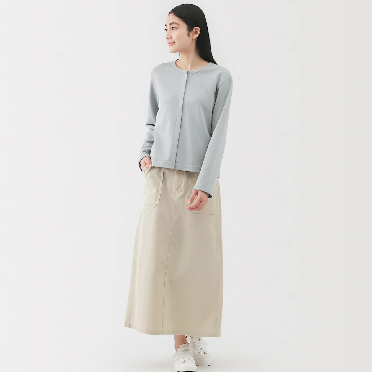 Pantalons, Jupes Et Shorts^Muji Jupe midi coupe droite avec motif de chevrons et en coton pour femme