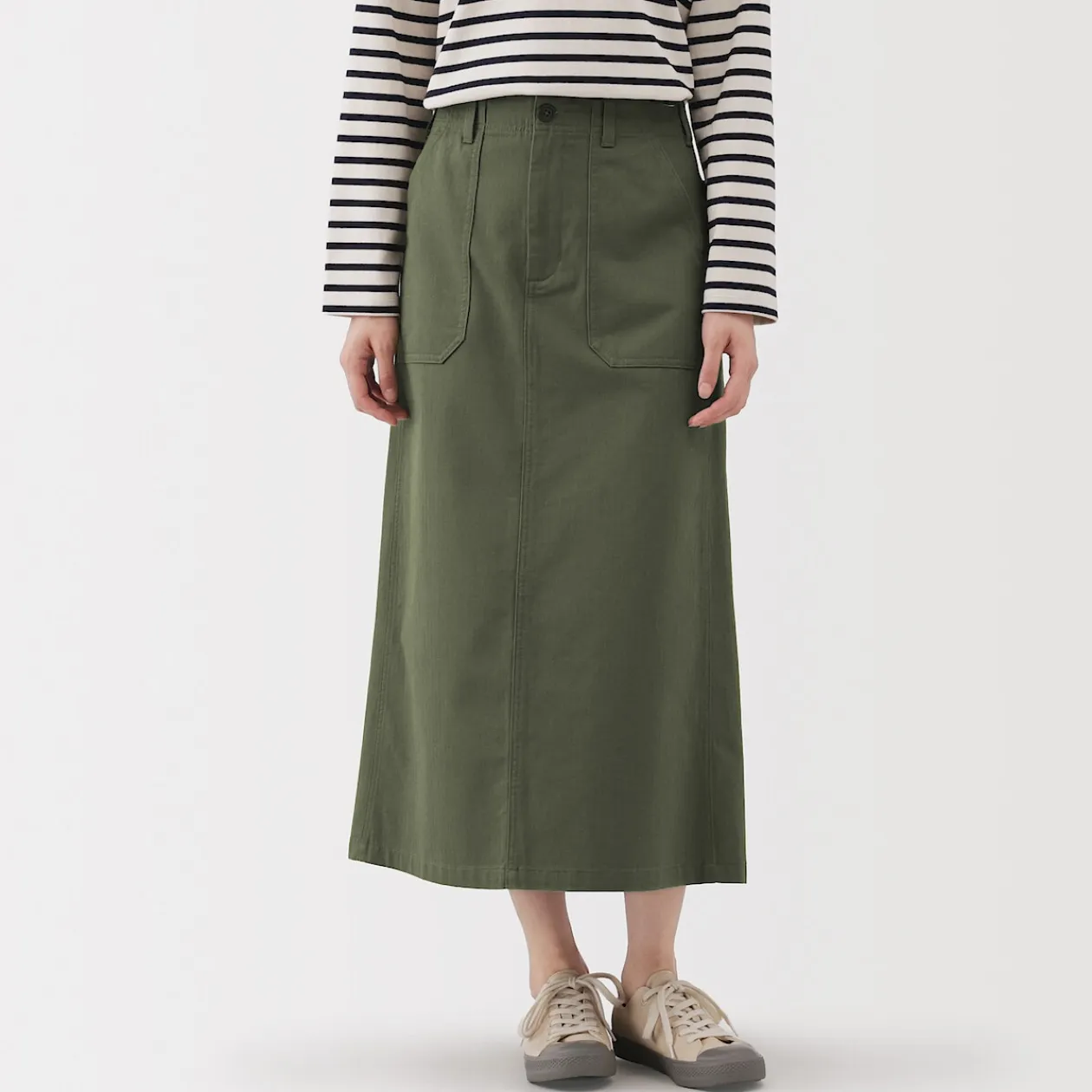Pantalons, Jupes Et Shorts^Muji Jupe midi coupe droite avec motif de chevrons et en coton pour femme