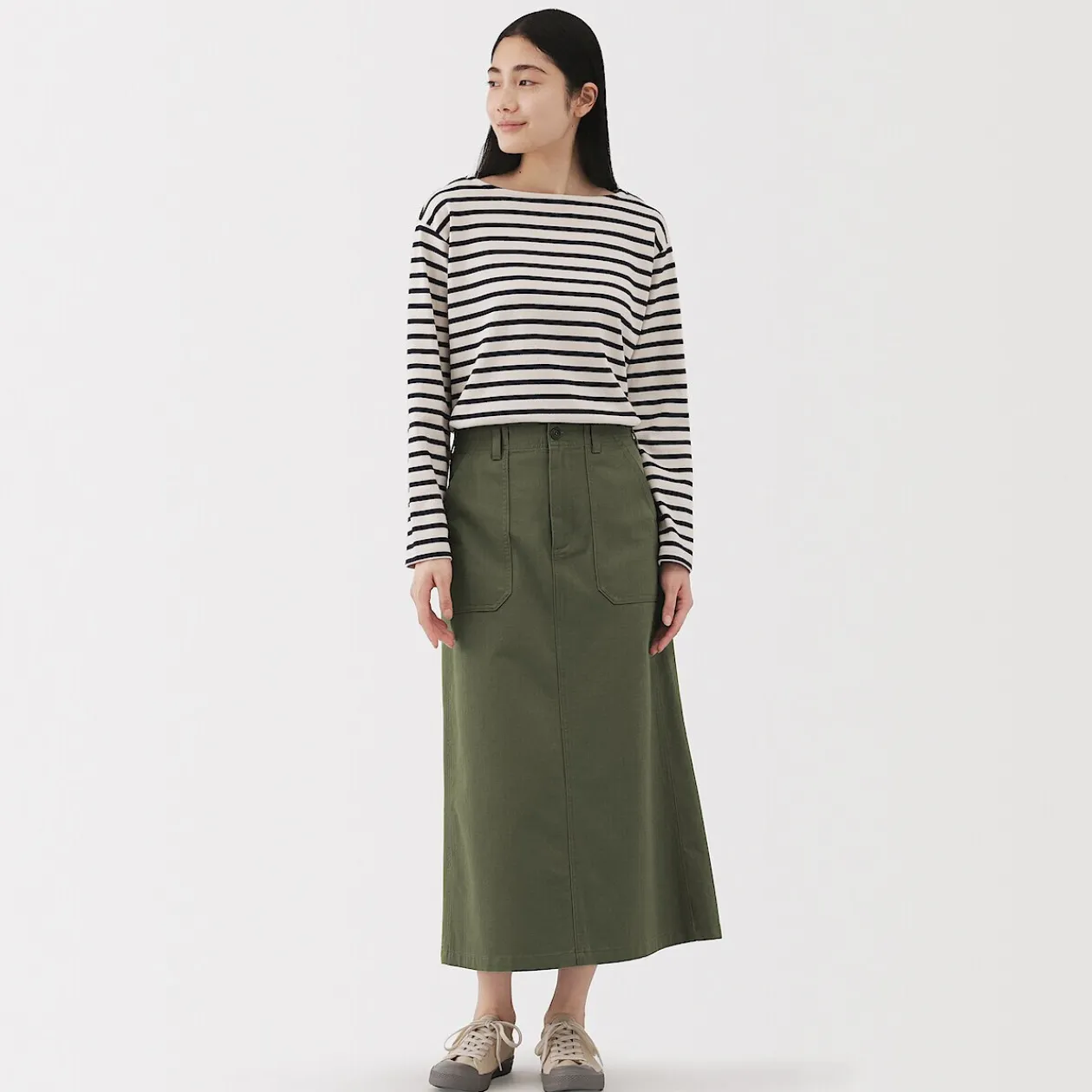 Pantalons, Jupes Et Shorts^Muji Jupe midi coupe droite avec motif de chevrons et en coton pour femme