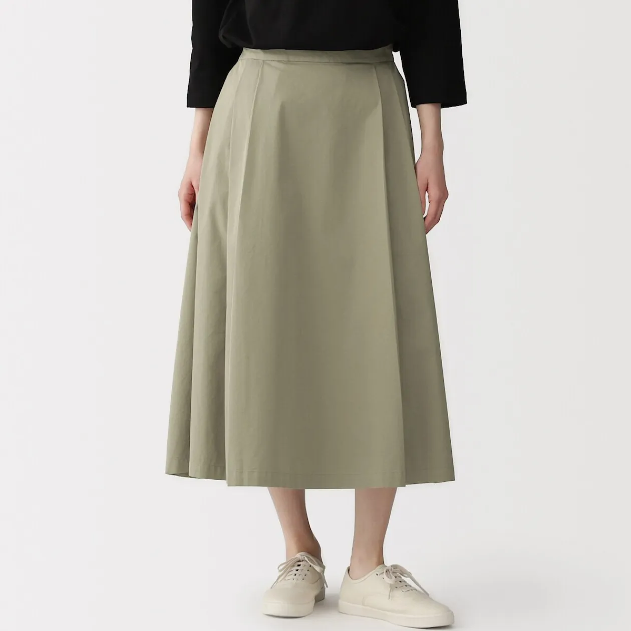 Pantalons, Jupes Et Shorts^Muji Jupe midi plissée et évasée en sergé de coton mélangé pour femme