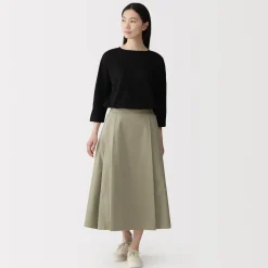 Pantalons, Jupes Et Shorts^Muji Jupe midi plissée et évasée en sergé de coton mélangé pour femme