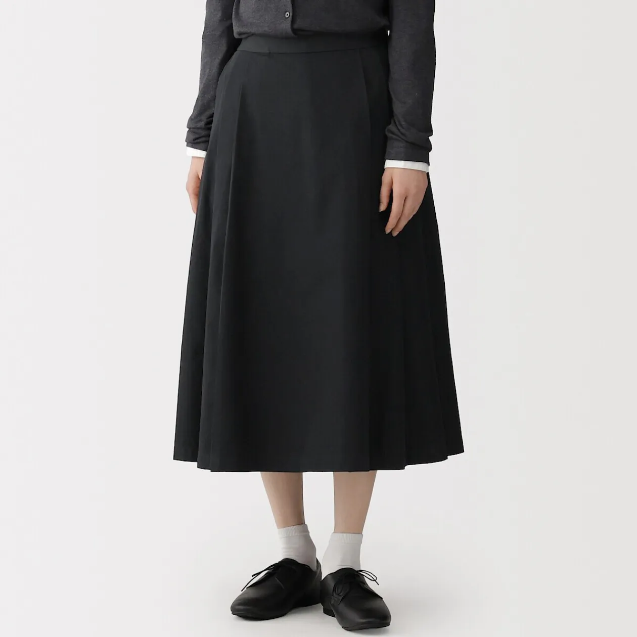 Pantalons, Jupes Et Shorts^Muji Jupe midi plissée et évasée en sergé de coton mélangé pour femme