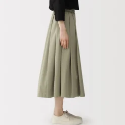 Pantalons, Jupes Et Shorts^Muji Jupe midi plissée et évasée en sergé de coton mélangé pour femme