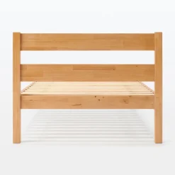 Lits^Muji Lit double plaqué en bois d'hévéa