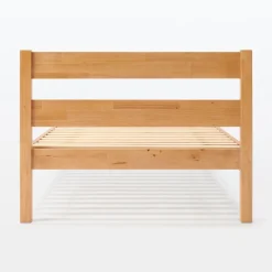 Lits^Muji Lit large double plaqué en bois d'hévéa