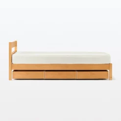 Lits^Muji Lit simple plaqué en bois d'hévéa