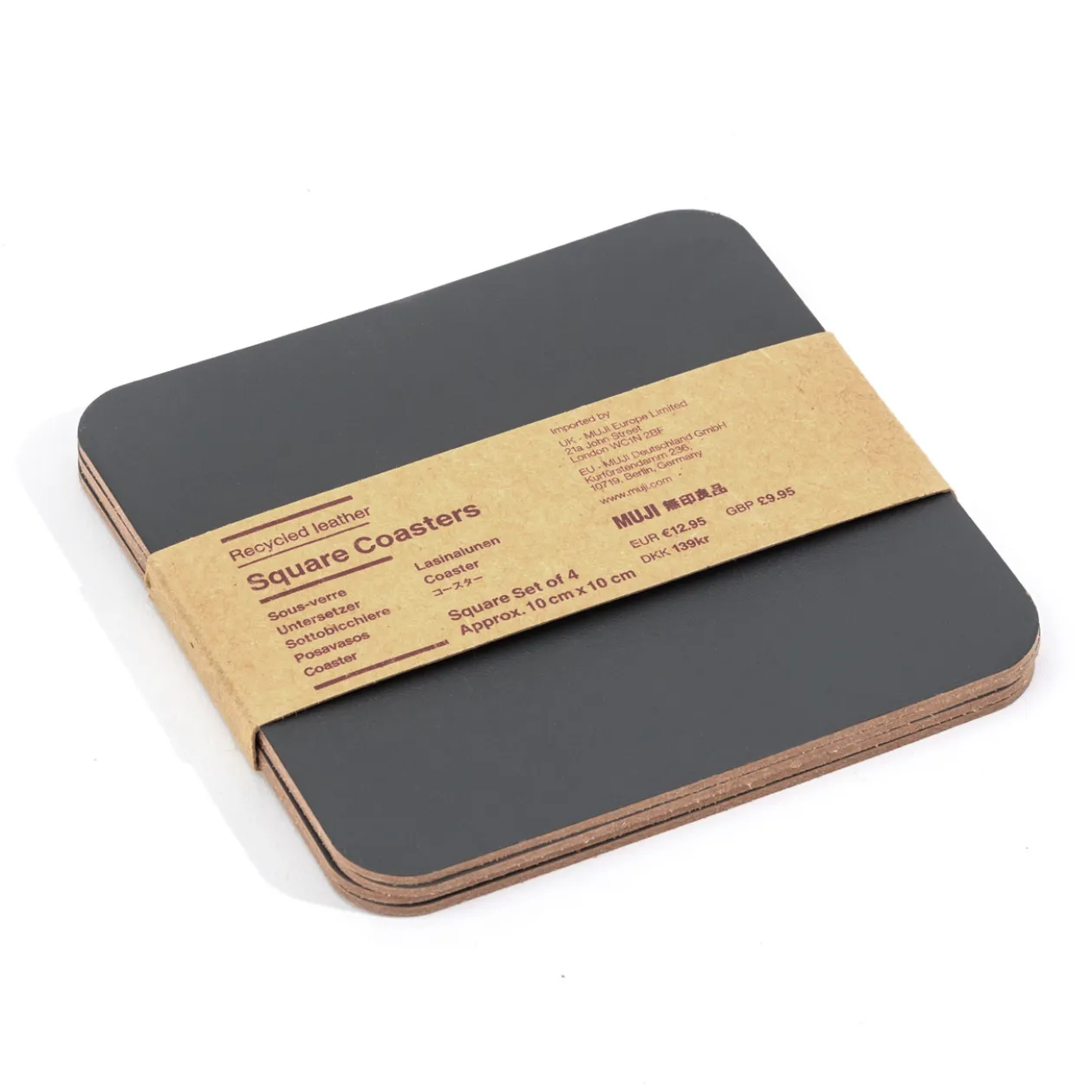 Linge De Table^Muji Lot de 4 dessous de verre rectangulaires en cuir recyclé, Graphite