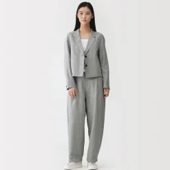 Pantalons, Jupes Et Shorts^Muji Pantalon à plis à chevrons en mélange de lin pour femme Gris