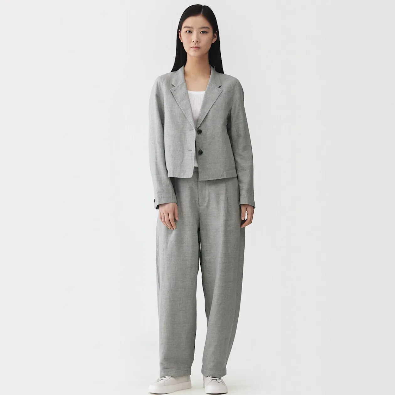 Pantalons, Jupes Et Shorts^Muji Pantalon à plis à chevrons en mélange de lin pour femme Gris