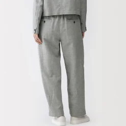 Pantalons, Jupes Et Shorts^Muji Pantalon à plis à chevrons en mélange de lin pour femme Gris