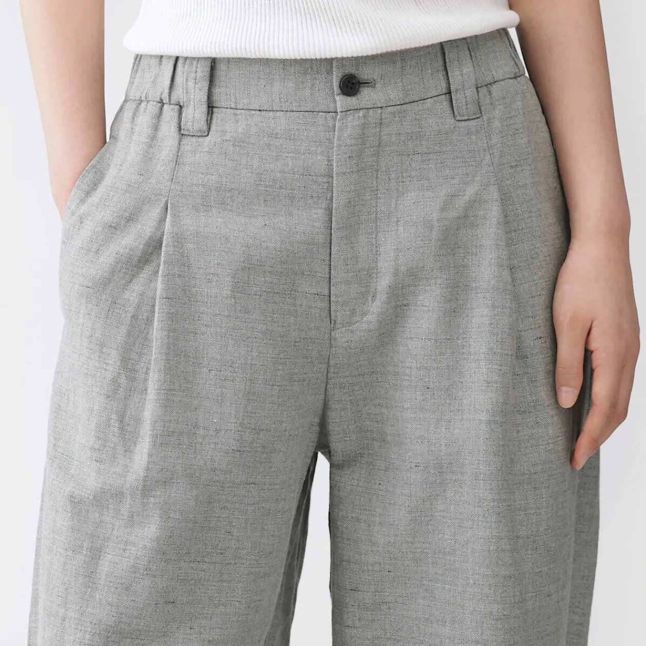 Pantalons, Jupes Et Shorts^Muji Pantalon à plis à chevrons en mélange de lin pour femme Gris