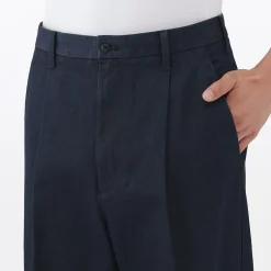 Pantalons Et Shorts^Muji Pantalon Chino Indigo à pinces en coton stretch coupe wide homme Bleu marine foncé