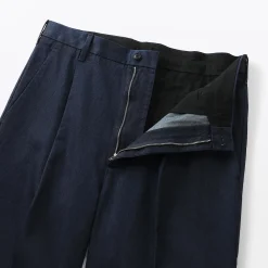 Pantalons Et Shorts^Muji Pantalon Chino Indigo à pinces en coton stretch coupe wide homme Bleu marine foncé