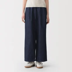 Pantalons, Jupes Et Shorts^Muji Pantalon large en mélange lin-denim pour femme Bleu Marine Foncé