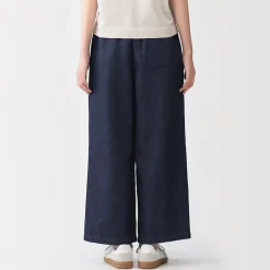 Pantalons, Jupes Et Shorts^Muji Pantalon large en mélange lin-denim pour femme Bleu Marine Foncé